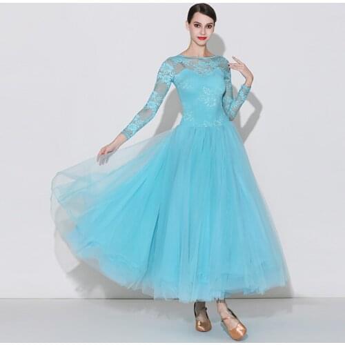 2021 New S7031 Female Latin Dance Dress Women Yarn Puffy Design Lace Long Sleeve Latin Dance Suit Belly Ballroom Performamnce