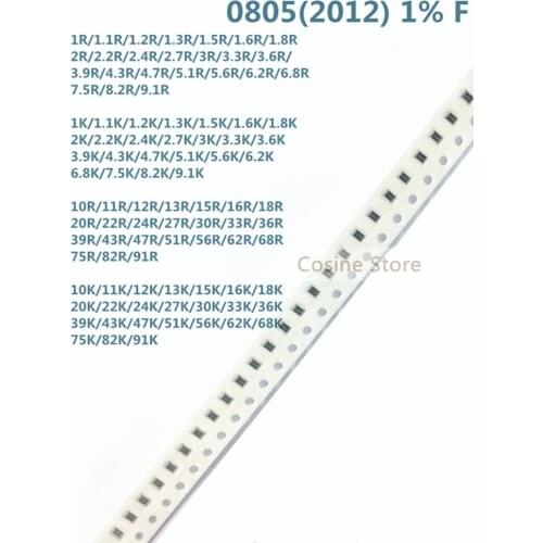 100pcs/Lot 0805 1% 10K 15K 16K 18K 20K 22K 24K 27K 30K 33K 36K 39K 43K 47K 51K 62K 68K 75K 82K 91K Thick Film Resistors SMD2012F