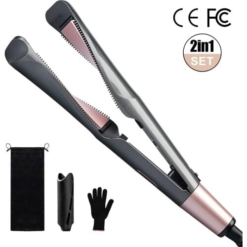 3D Folating Splint LCD Display 2 in 1 Hair Curler & Hair Straightener Adjustable Temperature Hair Flat Iron Hair Curling Iron