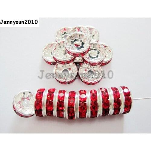 200pcs/lot 4mm Top Quality Czech Crystal Light Siam Rhinestone Pave Rondelle Metal Silver Plated Spacer Loose Beads Jewelry