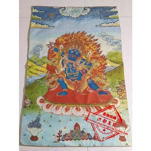 36 inch Tibet Silk embroidery Nepal Great black sky protection Buddha Tangka Thangka Paintings family wall decorated the mural