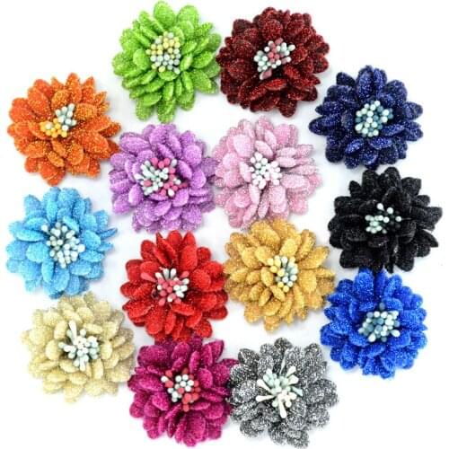48pcs Fabric Flowers Hand Shiny glitter Flower Core Flowers DIY Hair Accessories Clothing Shoes and Hats Jewelry Accessories 4cm