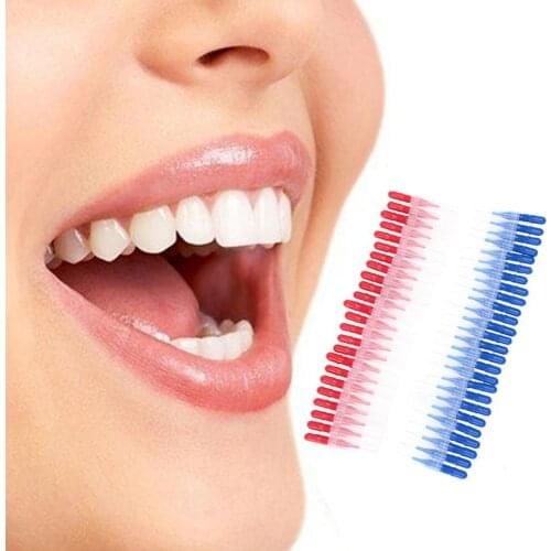 50PCS Tooth Flossing Head Soft Plastic Interdental Brush Oral Hygiene Dental Toothpick Tooth Pick Brush Teeth Cleaning