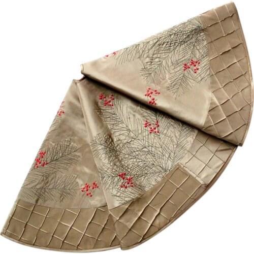 90cm Faux Silk Berry Embroidered Deluxe Diamond Pintuck border Christmas tree skirt gold