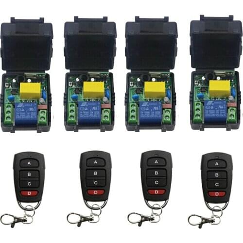 AC 220 v 1 ch RF Wireless Push Remote Control Light Switch System 4 receiver +4 transmitter 2016