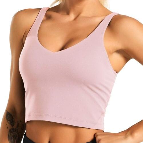 Seamless Sport Fitness Women Tank Top Camisole Sleeveless Vest Ladies Chest Pad Movement Short Crop Top Fitness Gym Camis