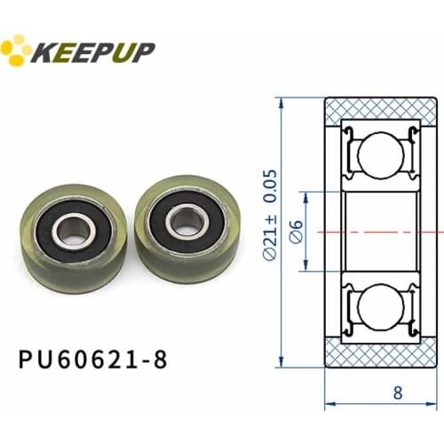 Diameter 21mm, PU polyurethane bearing ,Rubber coated soft pulley/Roller ,width 8mm