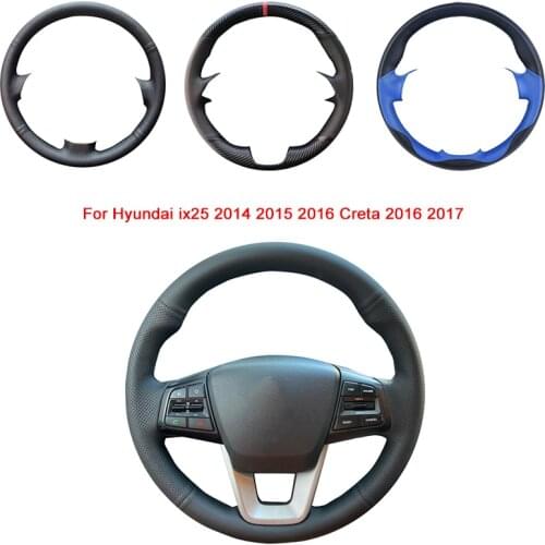 Breathable Punch Hand-Stitched Black Artificial Leather Car Steering Wheel cover For Hyundai ix25 2014 2015 2016 Creta 2016 2017