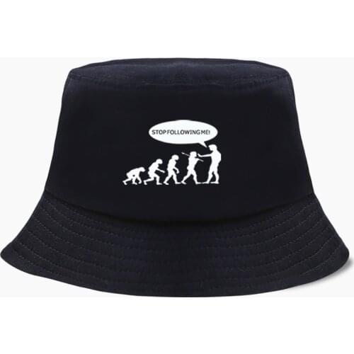 Evolution Stop Following Me Caveman Panama Bucket Hat Women Fishing Hats Bob Panamas Fisherman Cap Cotton Outdoor Sunscreen Caps