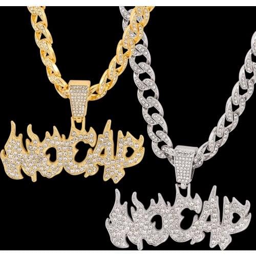 Hip Hop Flame Men’s Necklace Cubic Zirconia No Cap Letter Pendant Punk Cuban Chain Jewelry