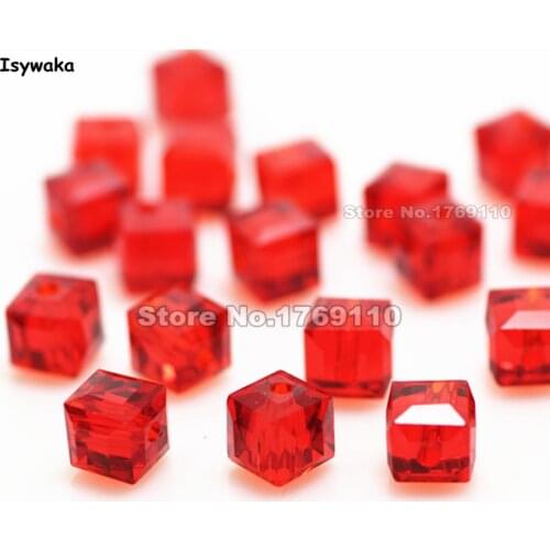 Isywaka 100pcs Red Color Square 6mm Austria Crystal Beads charm Glass Beads Loose Spacer Bead for DIY Jewelry Making