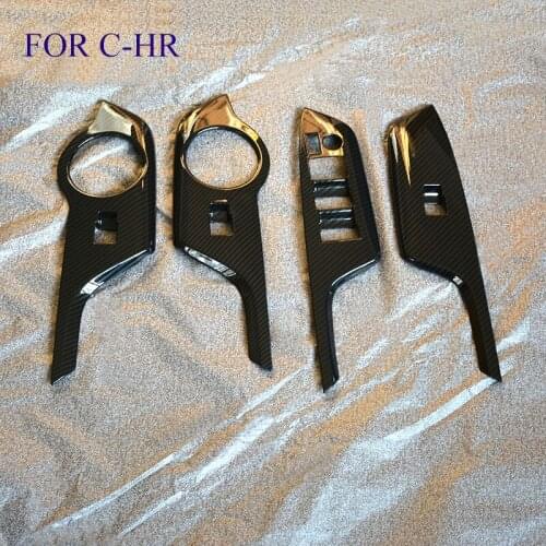 FIT For C-HR CHR 2016 2017 2018 Car Interior Window Lift Button Trim Inner Door Armrest Cover ABS carbon fiber black