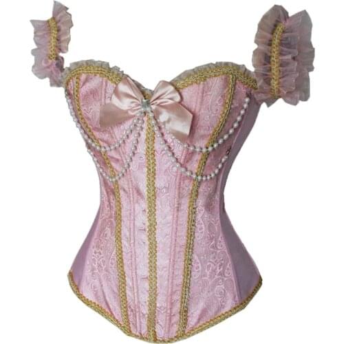 Sexy Corset Pink Blue Steampunk Corselet Women Waist trainer Bustiers Body Lace Up Sexy Lingerie Beaded Halter Overbust Bustier