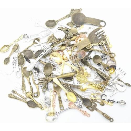 Hot sale metal tableware mixed charm pendant antique bronze bracelet necklace handmade jewelry making wholesale DIY accessories