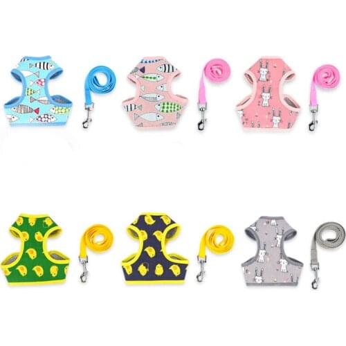 Cute Pet Dog Vest Set Breathable Comfortable Chest Strap Pet Leash Cartoon Collar Accessories Puppy Harness Cat Collar Dog Chain
