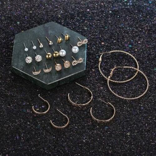 Fashion Pearl Hoop Earrings Set Big Ear Ring Moon Star 12 Pairs Combination Earrings Circle Hoop Earrings Trend Jewelry Gift