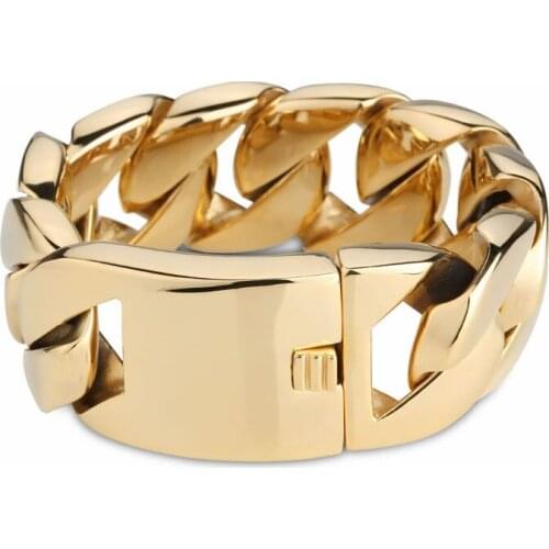 Fashion Punk 31mm Super Heavy Biker Jewelry Gold Tone Round Mens bangle Chain Boys 316L Stainless Steel Curb Cuban Link Bracelet