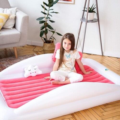 Inflatable Toddler Travel Bed Foldable Portable Bed Air Mattress Kids Camping Mat Blow up Mattress with High Safety Bed Rails