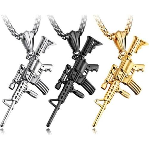 Charm Pistol Gun Shaped Pendant Punk Gun Army Style Male Chain Necklace For Men corrente masculina Jewelry birthday Gifts