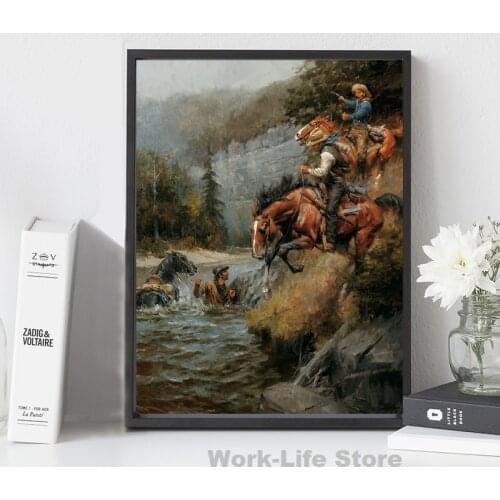 The Hunted Paintings on Canvas Western Reproductions Cowboy War Modern Art Wall Pictures Home Decoration