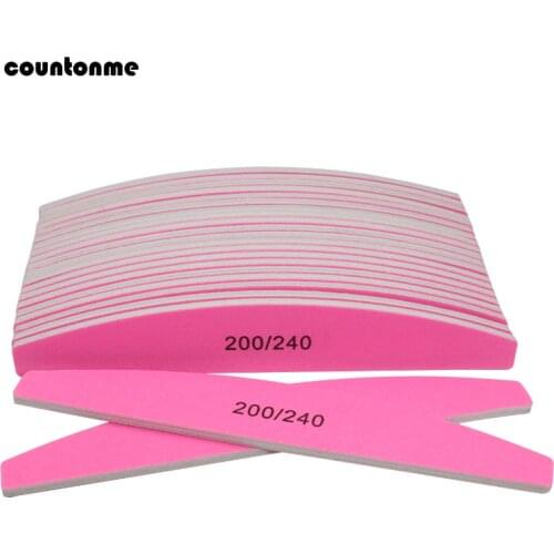 10Pcs Pink Nail File 200/240 Sandpaper Buffer Emery Board Half Moon Nail Art Sanding Polishing Files For Manicure UV Gel Varnish