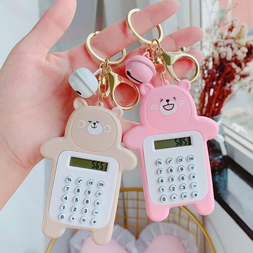 Portable Digit Calculator Keychains Kawaii Mini Calculator Pocket Keyring Cartoon Cute Bear Keychain Calculator Office Supplies