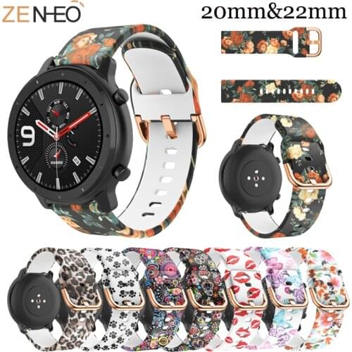 20mm 22mm Silicone Printing Band for Samsung Galaxy Watch Active 2 Gear S2 Watchband Bracelet Strap for Huami Amazfit bip band
