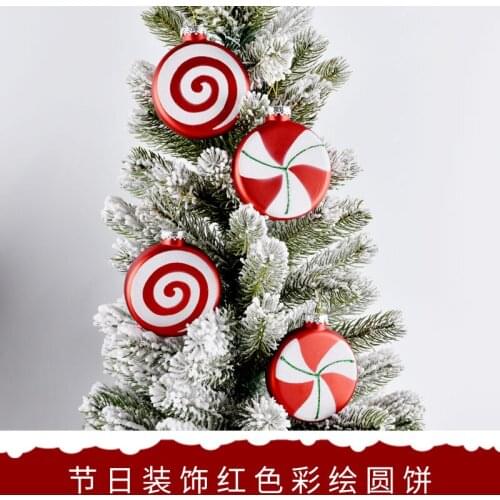 Christmas decorations electroplating red and white painted 10CM round cake ornaments scene layout dress up pendant 4