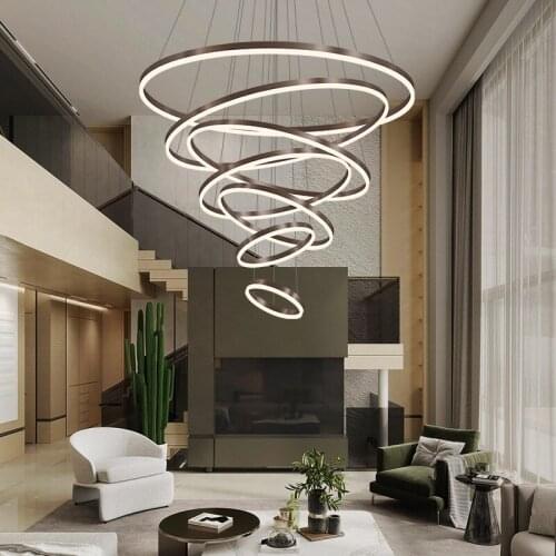 Living room chandelier modern simple atmosphere Nordic net red lamp creative duplex building hall lamp ring dining room