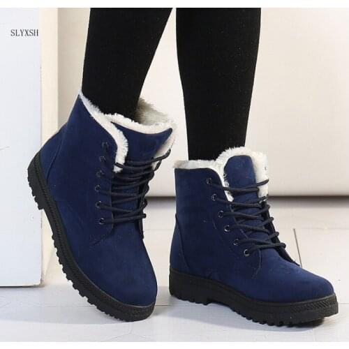 SLYXSH Fashion warm snow boots black winter boots new arrival women ankle boots women shoes warm fur plush Insole shoes woman