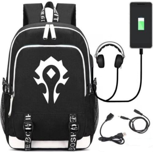 World of Game Backpack Bag Rucksack w/ USB Fashion Port and Lock / Headphone Anime Book SchoolBag Laptop Gifts