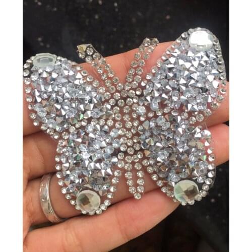 Sparkling Butterfly Embroidery Sew Patches for Clothing By Diamond Rhinestones Black Iron on Stick Applique Jersey