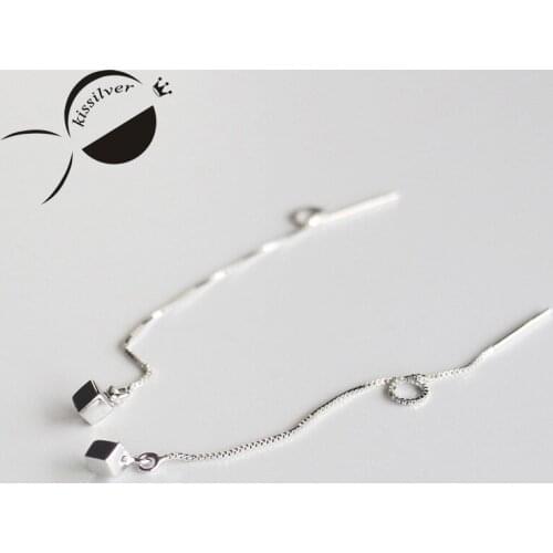 Kissilver S925 Sterling Silver Earrings for women small ear line female minimalist geometric style jewelry long drop earring