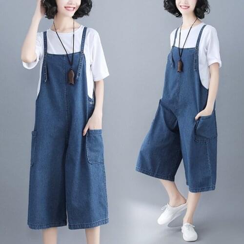Elegant Jumpsuits For Women 2019 Summer Denim Overalls Spaghetti Strap Wide Leg Pants Jean Jumpsuit For Ladies Dungarees AA4947
