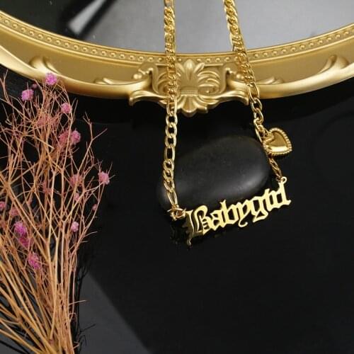 Golden peach heart gothic font babygtrl necklace personalized customization custom name necklace gothic font pendantjewelrygift