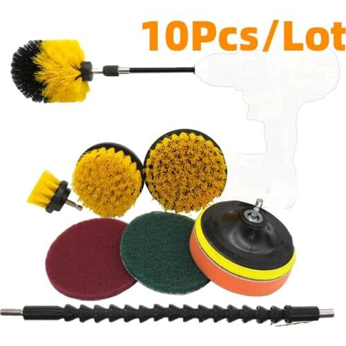 10PCS Drill Brush Power Cleaning Scrubber Nylons Attachment Kit With Extender For Bathroom Tub Shower Tile And Car Scrub Pad