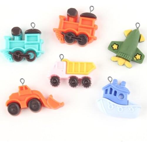 10pcs Resin Vehicle Train boat rocket truck trailer car charms pendants ornament decoration Jewelry making Handicraft Material