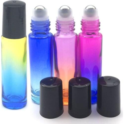 20pcs 10ml Gradient Colorful Roll On Glass Bottle Empty Fragrance Perfume Essential Oil liquid 10cc Roller Bottle