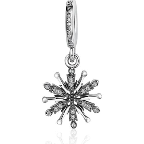 2019 NEW 100% 925 Sterling Silver Personality Explosion Snowflake Pendant Charm Suitable DIY Necklace Women Jewelry Gift