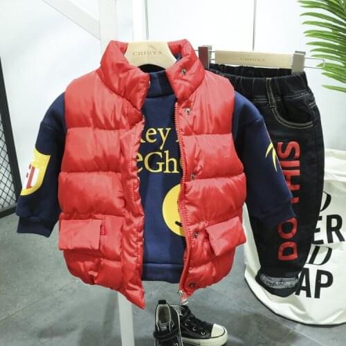 2019 winter Baby Casual Tracksuit Children Boy Winter vest,Thick sweater,thick jeans 3Pcs/Sets Kids Leisure Sport Suit 2-6Y