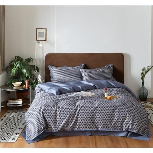 4Pcs Nordic Geometric Diamond Bohemia Duvet Cover set Simple Stylish Blue Grey Bedding set Egyptian Cotton Silky Soft Breathable