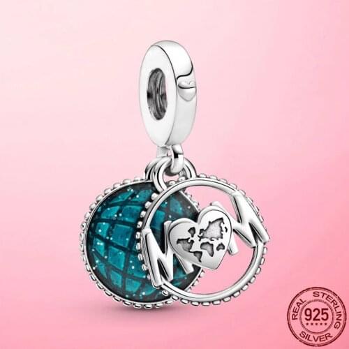 925 Sterling Silver Glitter Globe Mum Dangle Charm Beads fit for Pandora Bracelet Bangle 2021 DIY fine Jewelry Mothers Day Gift