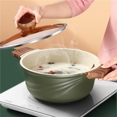 Aluminum Alloy Large Soup Pot Stew Pan Nordic Green 28cm Lid Multifunction Nonstick Cooking Utensils Home Kitchen Cookware
