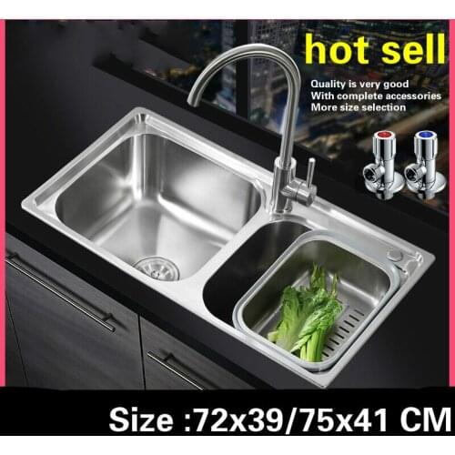 Free shipping Standard kitchen sink food grade 304 stainless steel hot sell double trough durable 72x39/75x41 CM