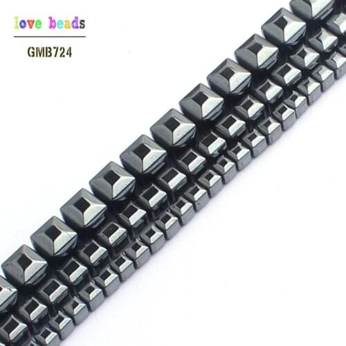 Natural Stone Beads Black Hematite Cube Square Loose Beads For Jewelry Making 15inches 3/4/6mm Spacer beads Diy Jewelry