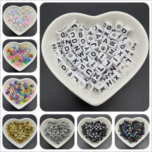 5mm 6mm 100pcs/Lot Letter Spaced Beads Square Shape Alphabet Russian Letter Beads Charms Beads For Jewelry Making