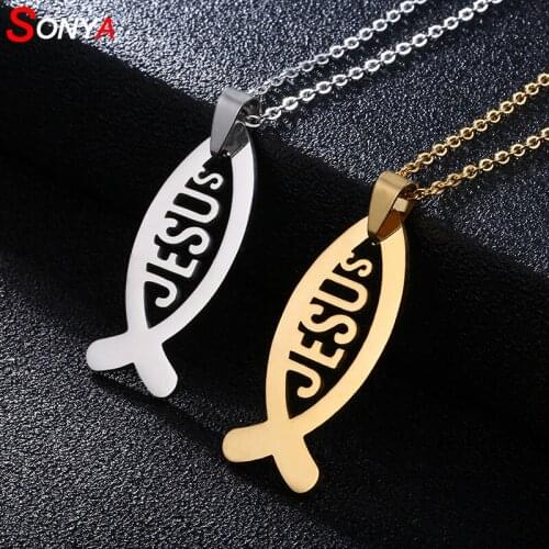 SONYA Stainless Steel Letter Jesus Pendant Necklace For Women Fashion Jewelry Christian pendant Chain Necklaces Jewelry Gifts