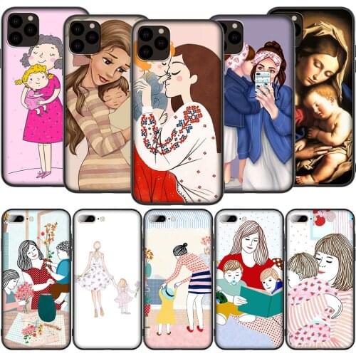 T80 Gentle Beautiful Mother Child Silicone Soft Case for iPhone 12 Mini 11 Pro XS Max XR X 8 7 6 6S Plus 5 5S SE 2020
