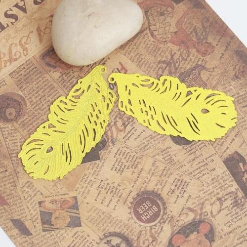 DoreenBeads Copper Pendants Hollow Right Feather Leaf Filigree Stamping Multicolor Jewelry Accessories Findings 6 x 2.7cm 5 PCs