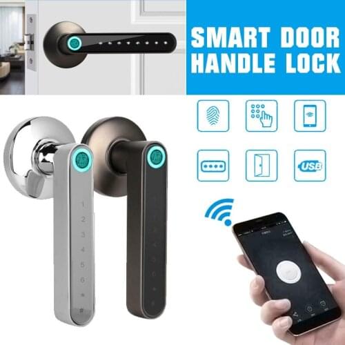 USB Charging mart Door Handle Lock Biometric Fingerprint Password APP BT Keyless Door Lock Electric Lock Fingerprint Lock Black